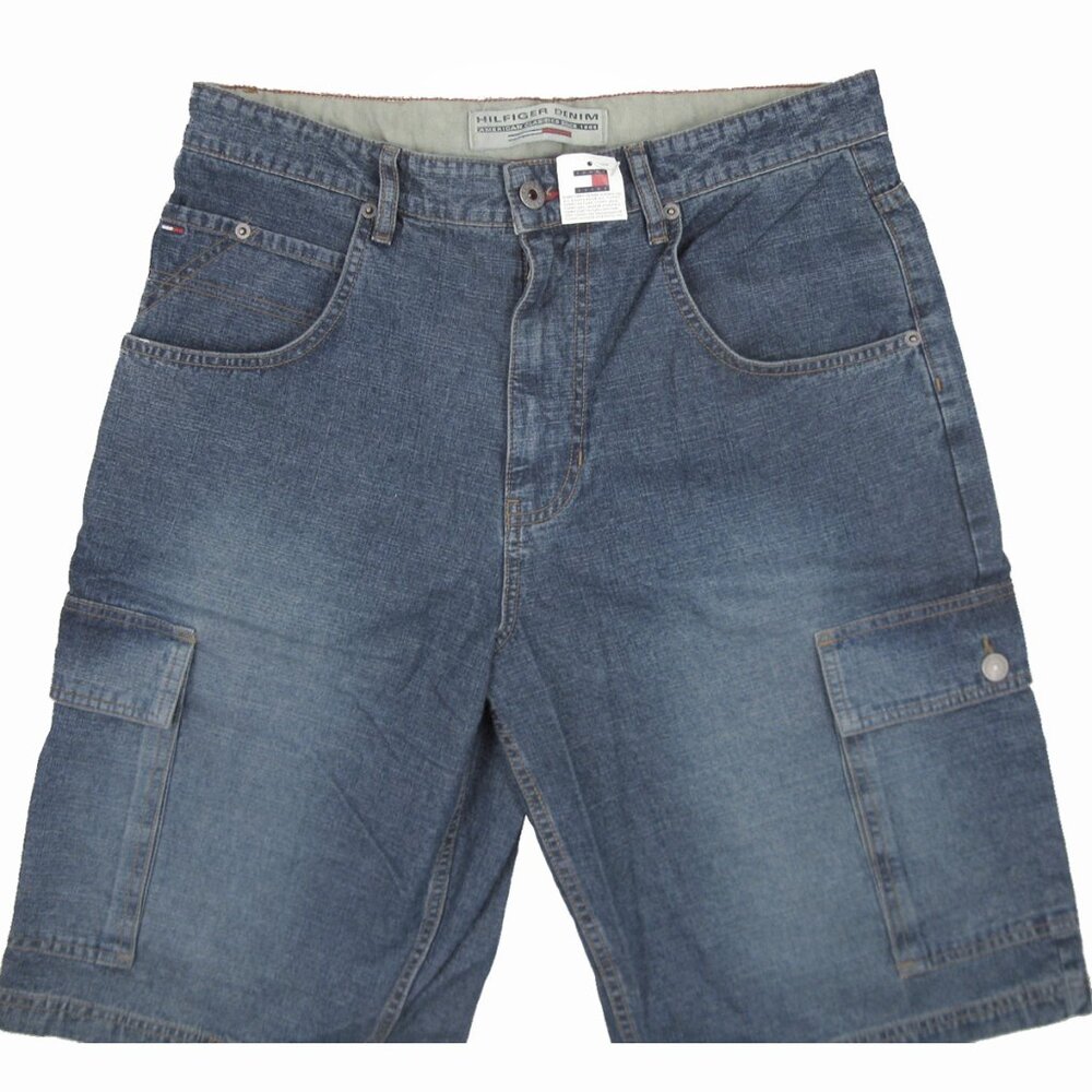NEW Vintage Tommy Hilfiger Denim Cargo Shorts!  Weathered Blue  From 2002 Y2K